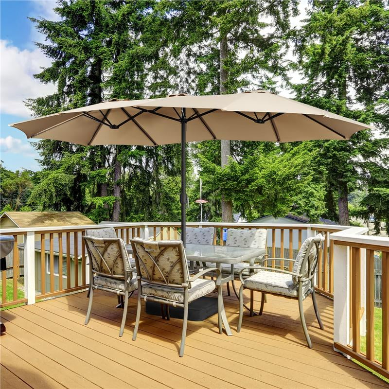 【On Sale】Yaheetech 15/13Ft Heavy Duty Canopy Double Layer Cloth Patio Umbrella with 12 Ribs Hand Crank for Easy Opening 2 Sandbags Outdoor Design for Garden Pool and Lawn