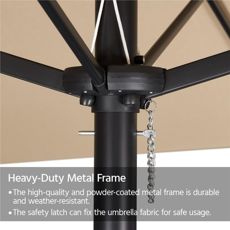 【On Sale】Yaheetech 15/13Ft Heavy Duty Canopy Double Layer Cloth Patio Umbrella with 12 Ribs Hand Crank for Easy Opening 2 Sandbags Outdoor Design for Garden Pool and Lawn