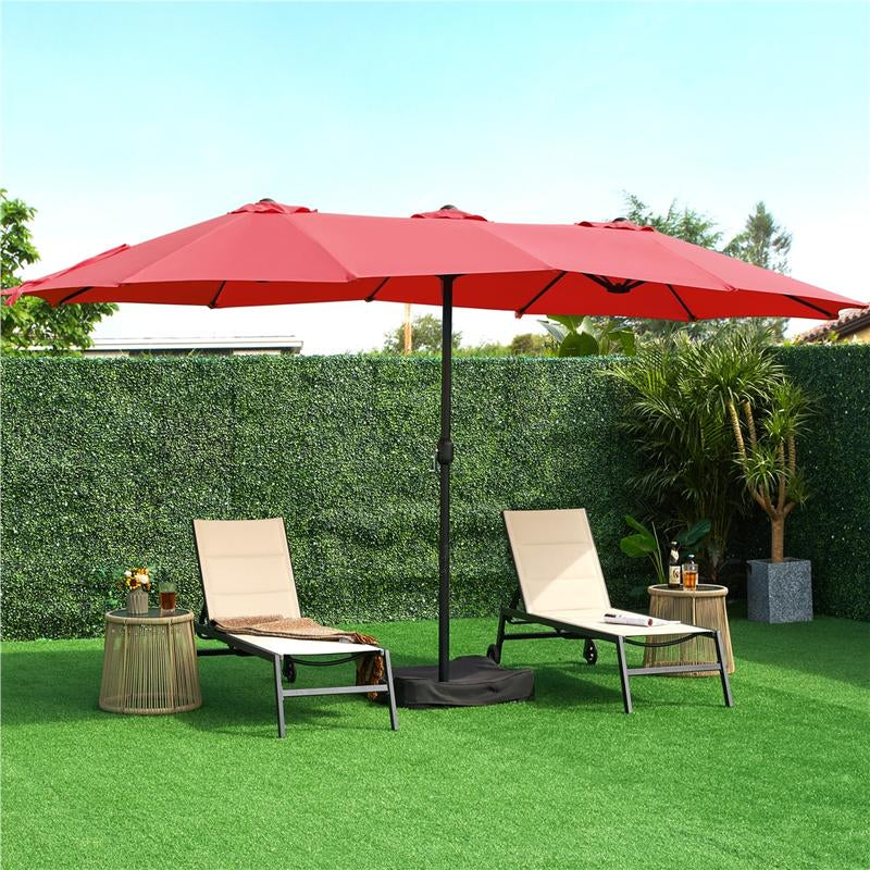 【On Sale】Yaheetech 15/13Ft Heavy Duty Canopy Double Layer Cloth Patio Umbrella with 12 Ribs Hand Crank for Easy Opening 2 Sandbags Outdoor Design for Garden Pool and Lawn