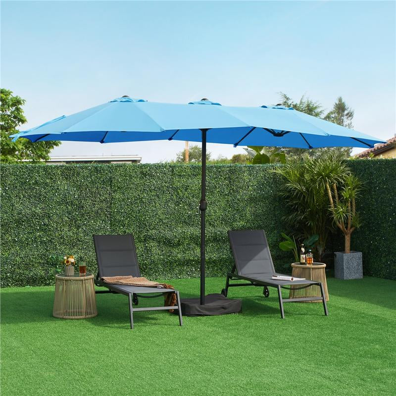 【On Sale】Yaheetech 15/13Ft Heavy Duty Canopy Double Layer Cloth Patio Umbrella with 12 Ribs Hand Crank for Easy Opening 2 Sandbags Outdoor Design for Garden Pool and Lawn