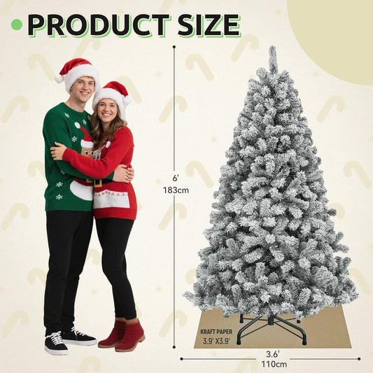 Yitahome 6/7.5FT Snow Flocked Christmas Tree(Without Lights), Snowy Spruce Hinged Artificial Christmas Tree with Branch Tips, Christmas Tree for Home, Party Decoration
