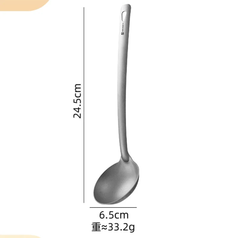 Outdoor Long Handle Titanium Soup Ladle Skimmer Kits Slotted Spoon Food Strainer Serving Colander Hot Pot Tableware Lightweight