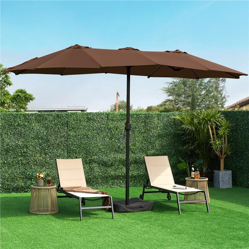 【On Sale】Yaheetech 15/13Ft Heavy Duty Canopy Double Layer Cloth Patio Umbrella with 12 Ribs Hand Crank for Easy Opening 2 Sandbags Outdoor Design for Garden Pool and Lawn