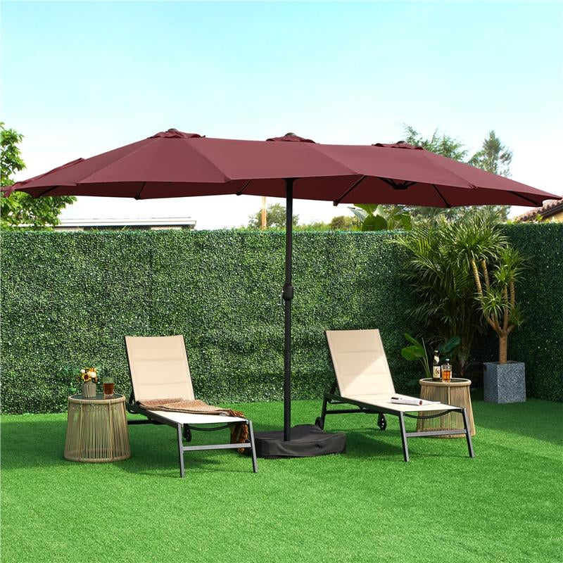【On Sale】Yaheetech 15/13Ft Heavy Duty Canopy Double Layer Cloth Patio Umbrella with 12 Ribs Hand Crank for Easy Opening 2 Sandbags Outdoor Design for Garden Pool and Lawn