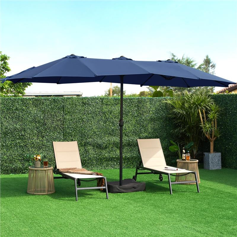 【On Sale】Yaheetech 15/13Ft Heavy Duty Canopy Double Layer Cloth Patio Umbrella with 12 Ribs Hand Crank for Easy Opening 2 Sandbags Outdoor Design for Garden Pool and Lawn