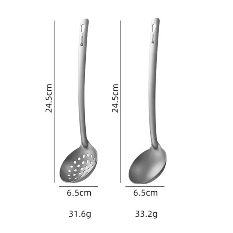Outdoor Long Handle Titanium Soup Ladle Skimmer Kits Slotted Spoon Food Strainer Serving Colander Hot Pot Tableware Lightweight