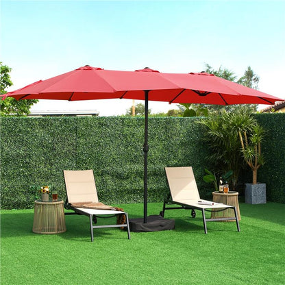 【On Sale】Yaheetech 15/13Ft Heavy Duty Canopy Double Layer Cloth Patio Umbrella with 12 Ribs Hand Crank for Easy Opening 2 Sandbags Outdoor Design for Garden Pool and Lawn