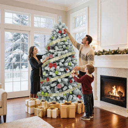 Yitahome 6/7.5FT Snow Flocked Christmas Tree(Without Lights), Snowy Spruce Hinged Artificial Christmas Tree with Branch Tips, Christmas Tree for Home, Party Decoration