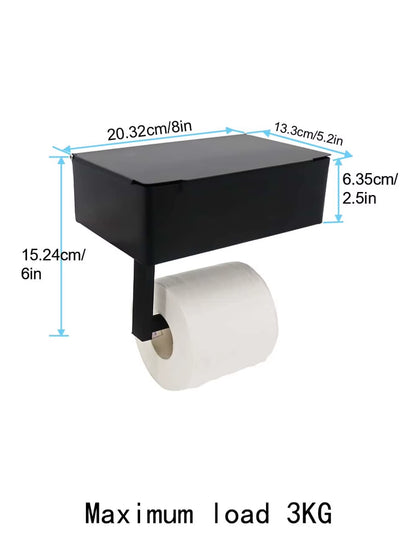 A Black Iron Wall-Mounted Toilet Paper and Wet Wipes Holder for the Bathroom, Complete with Storage Space