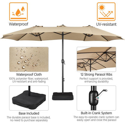 【On Sale】Yaheetech 15/13Ft Heavy Duty Canopy Double Layer Cloth Patio Umbrella with 12 Ribs Hand Crank for Easy Opening 2 Sandbags Outdoor Design for Garden Pool and Lawn