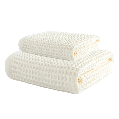 70X140Cm Large Towel Modern Waffle Bath Towel Set Quick Drying Knit Fabric Plaid Pattern Soft Absorbent Cotton Solid Color